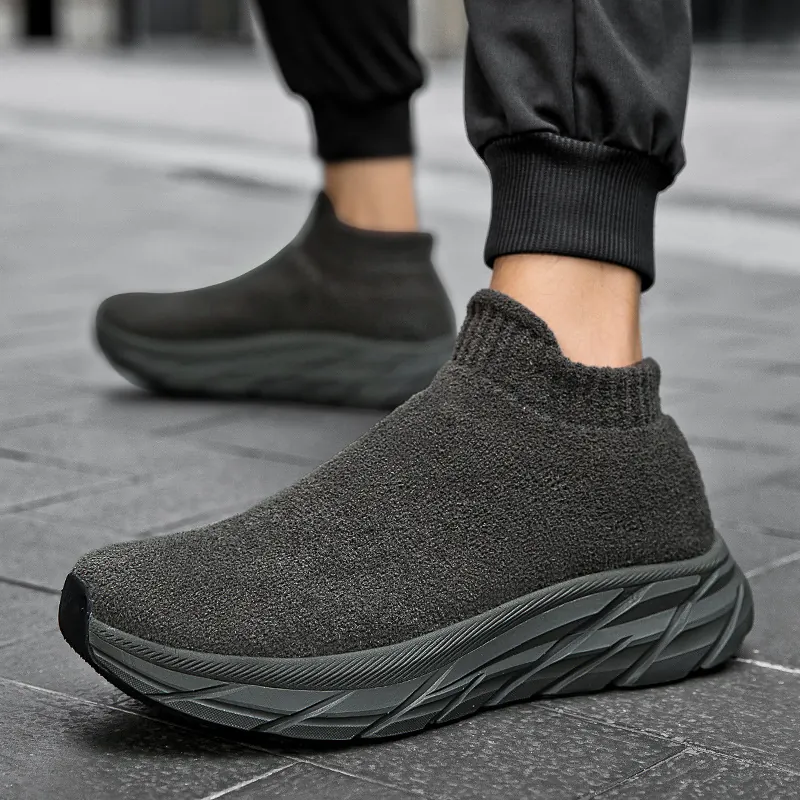 Zapatillas de Calcetín Unisex de Invierno con Forro Polar Cálidas de Corte Medio Tejidas Zapatos Deportivos Casuales Suela Gruesa Antideslizantes