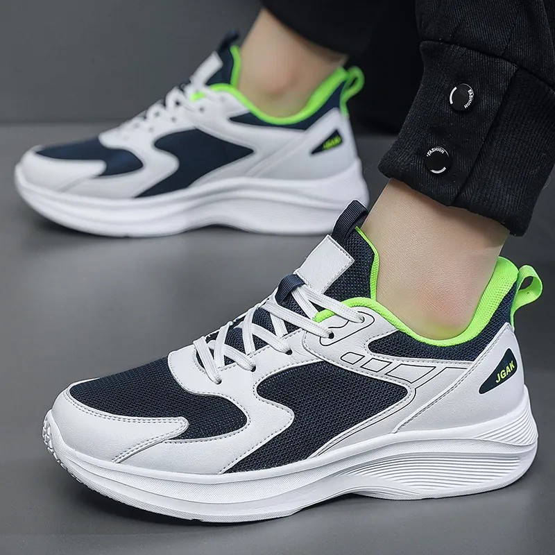 Men Fashion Sport Sneakers Breathable Mesh Synthetic Leather Lightweight Thick Sole Casual Walking Running Shoes Men