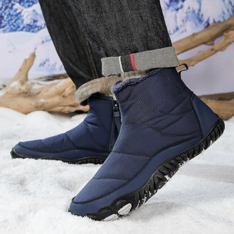 Winter Snow Boots For Men Women Waterproof Non Slip Fleece Lined Warm Outdoor Hiking Boots Side Zipper Drawstring Plus Size