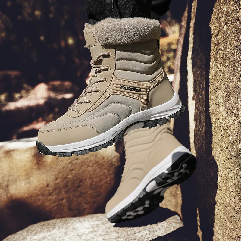 Unisex Winter Schneestiefel Mittelhoher Schaft Kunstpelz Futter Warm Wasserabweisend Outdoor Wanderschuhe Rutschfest Dicke Sohle Schnürschuhe