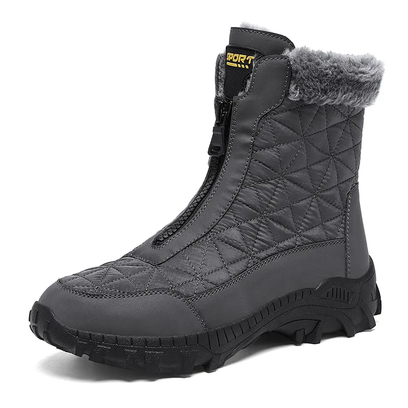 Men High Top Snow Boots Waterproof Non-slip Winter Outdoor Boots With Faux Fur Lining Zipper Closure Warm Shoes