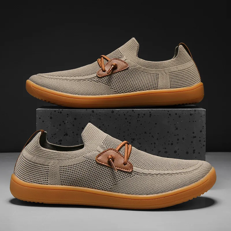 Mens Casual Loafers Breathable Knit Mesh Upper Lightweight Walking Shoes With Rubber Sole Wide Toe Slip On Outdoor Fashion Footwear
