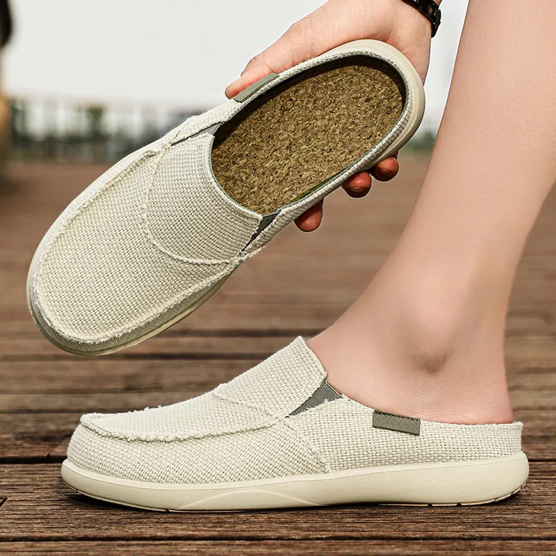 Mocassini da Uomo in Tela Casual Mules Traspiranti Slip On Sneakers Senza Schienale Con Soletta in Sughero Suola Spessa Scarpe Tempo Libero
