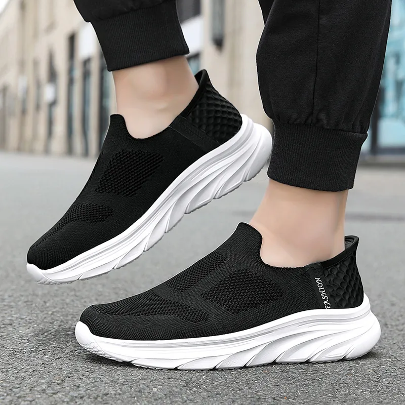 Men Breathable Flyknit Slip-On Walking Shoes Large Size Lightweight Cushioning Casual Sports Mesh Sneakers For Men