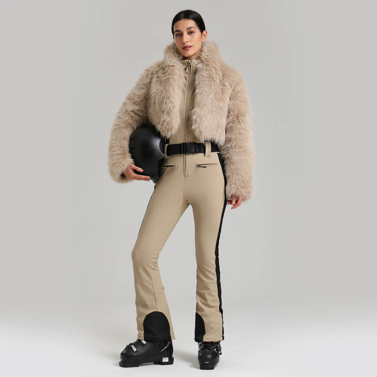Combinaison de Ski Une Pièce Professionnelle pour Femmes Et Manteau en Fausse Fourrure Coupe-Vent Imperméable Chaud