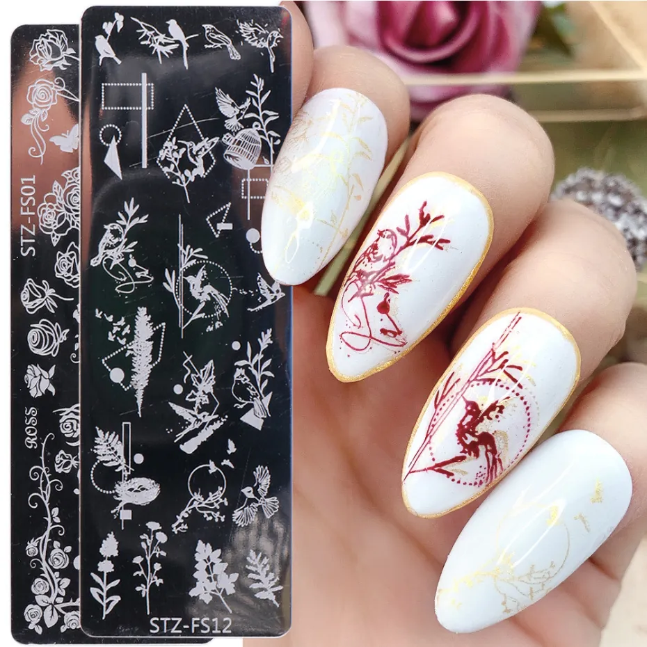 Plaque de Stamping pour Ongles en Acier Inoxydable Motifs Rose Serpent Animal Léopard Géométrique Fruit Outil Art Manucure