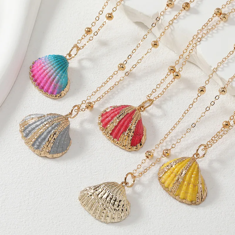 Collier Pendentif Coquillage en Alliage pour Femme Plaqué Or Émaillé Coquillage de Mer Été Plage Vacances Bijoux de Mode Cadeau