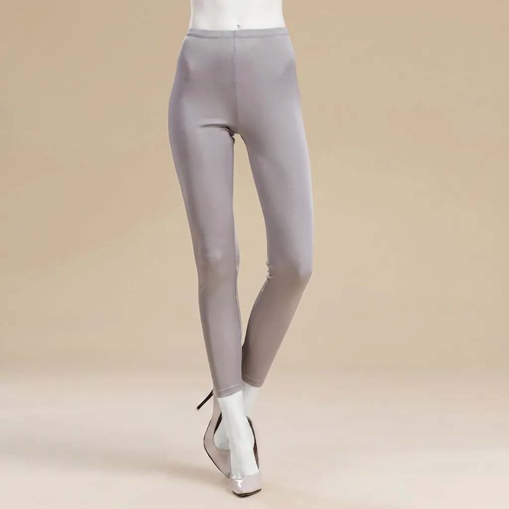 Women's Mulberry Silk Blend Knitted Leggings Slim Fit Solid Color Capri Pants Breathable Casual Stretchy Pencil Trousers Skinny Bottoms