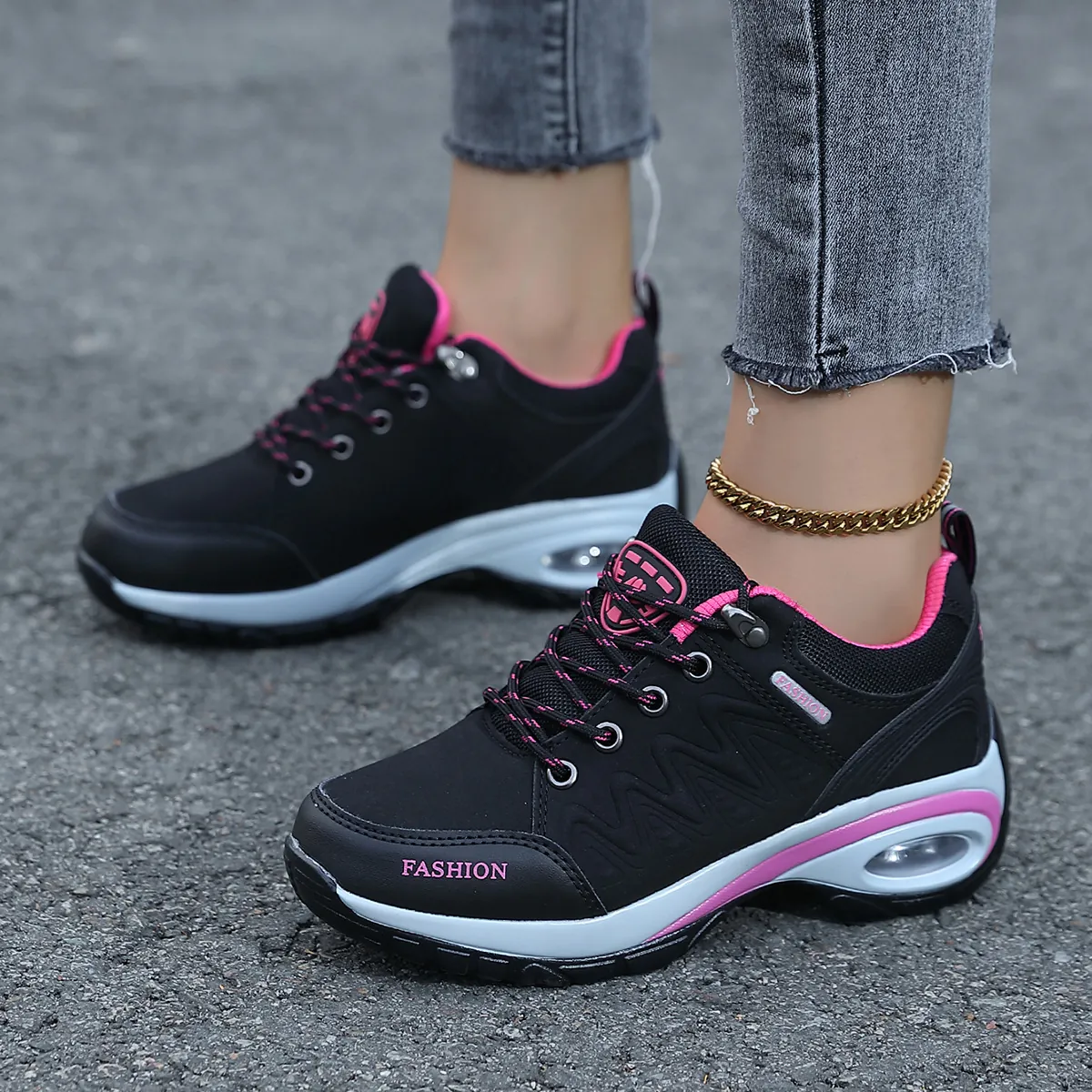 Dames Wandelschoenen Dikke Plateau Luchtkussen Sneakers Antislip Buiten Wandelschoenen Ademend Kunstleer Casual Schoeisel