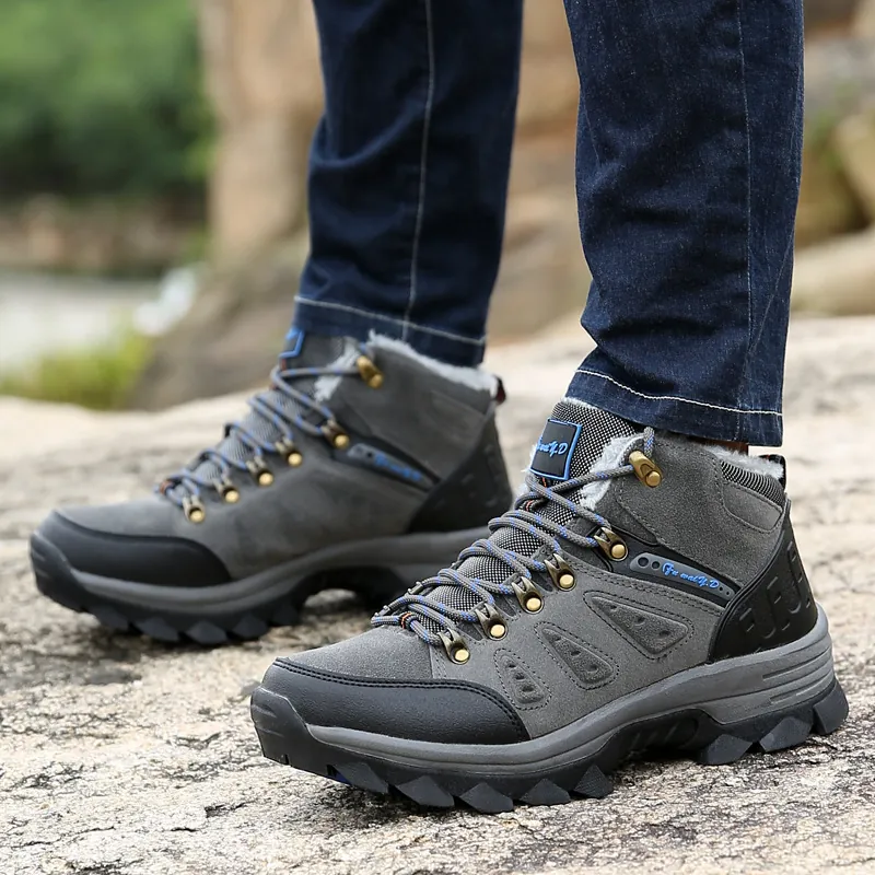 Fleece Lined High Top Hiking Boots Anti-Slip Outdoor Walking Shoes Casual Winter Trekking Footwear For Adults Men Women
