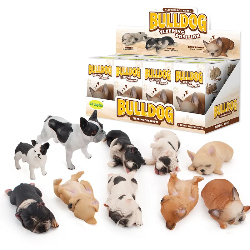 Figurines de Simulation Bouledogue Français Endormi en PVC Mini Poses de Chiot Boîte Aveugle pour Bureau Maison Voiture Cadeau