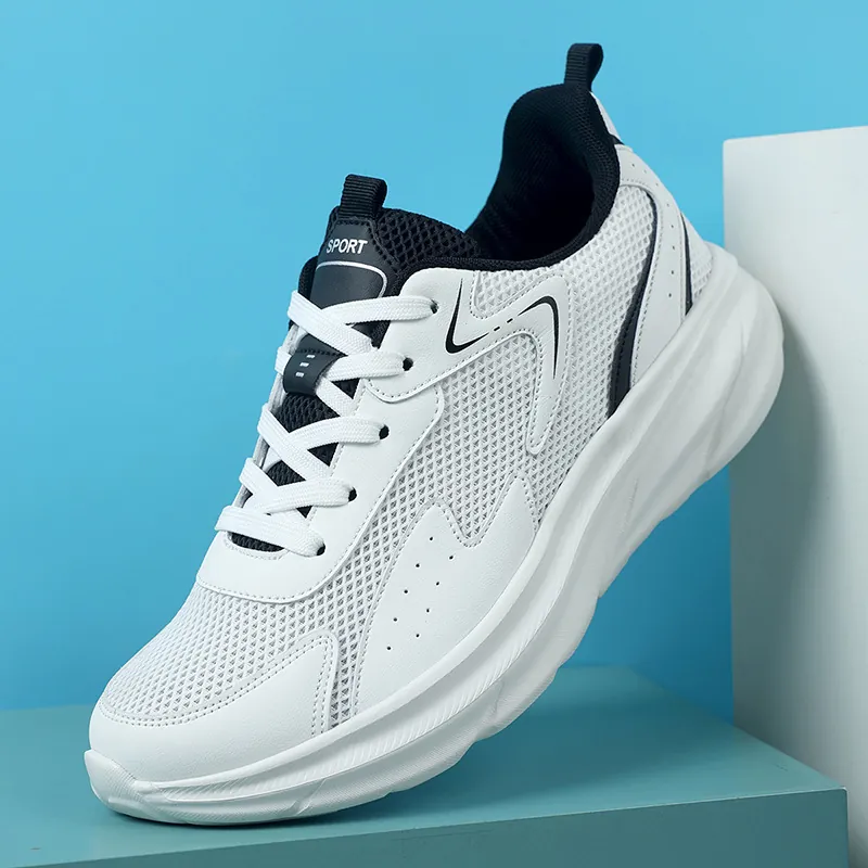 Men's Lightweight Breathable Running Shoes Shock Absorbing Wearable Outdoor Casual Sneakers For Gym Fitness Travel Black White