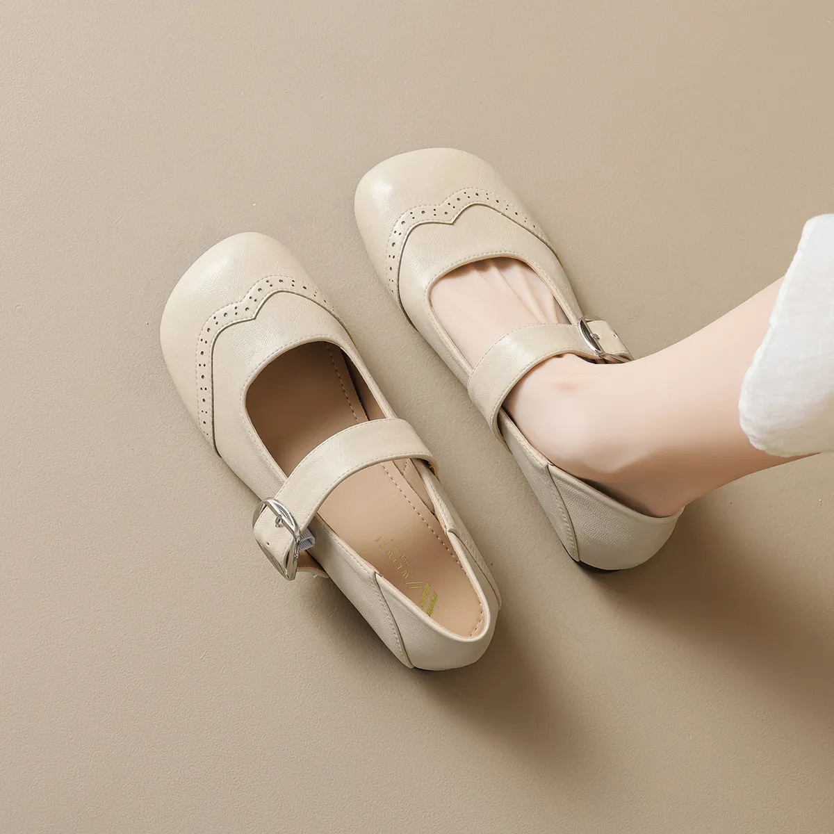 Zapatos Mary Jane Vintage De Punta Redonda Para Mujer Microfibra Zapatos Planos Con Hebilla Detalle Perforado Brogue Casuales