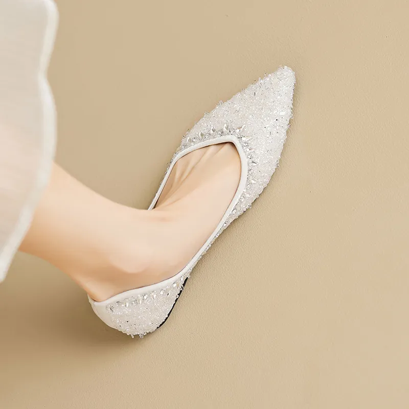 Luxury Rhinestone Women's Flats Microfiber Sequined Fairy Style Pointed Square Toe Wedding Party Ballet Single Shoes