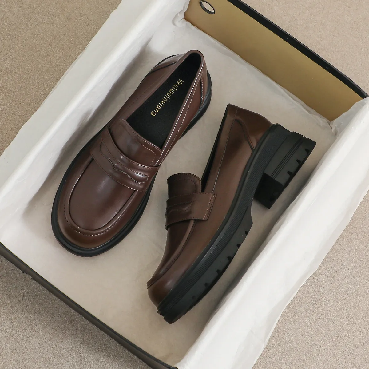 Mocasines con Plataforma Vintage para Mujer Cuero de Microfibra Tacón Grueso Zapatos Casuales Transpirables Punta Redonda para Oficina Diaria