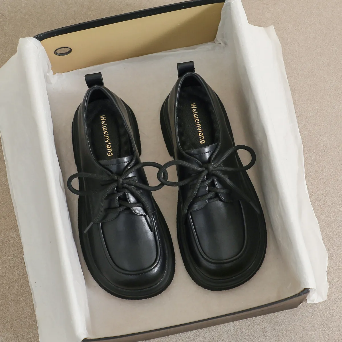 Γυναικεία Vintage Παπούτσια Oxford από Δέρμα Μικροϊνών Κορδόνια Χοντρή Σόλα Στρογγυλή Μύτη Πλατφόρμα Loafers Τακούνι 4cm