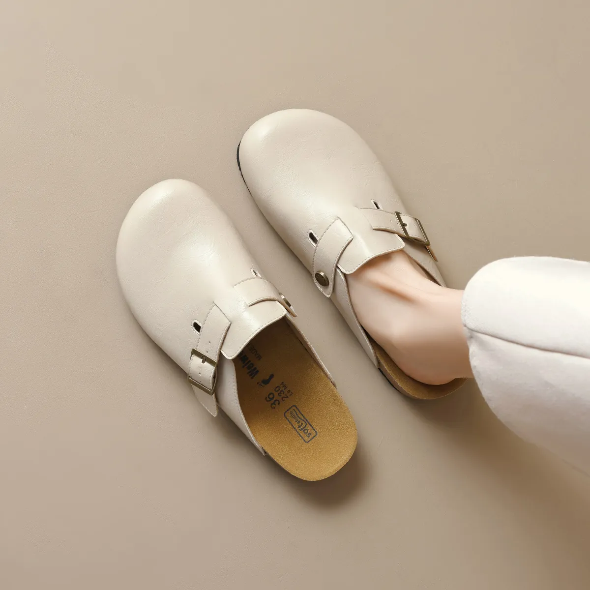 Women's Round Toe Clogs Microfiber Leather Buckle Strap Platform Mules Slip On Casual Fashion Footwear Comfortable Walking Shoes