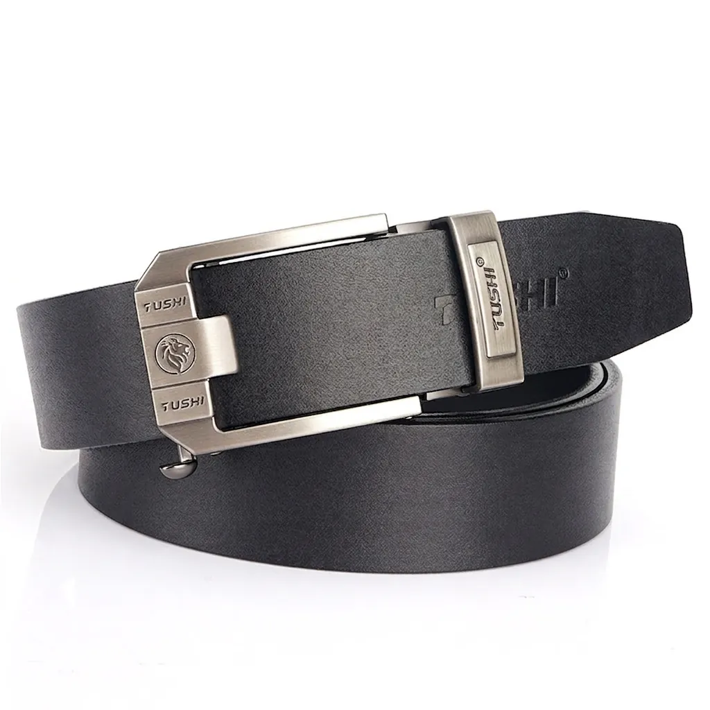 Men's First Layer Cowhide Leather Belt With Zinc Alloy Automatic Buckle Business Casual Hole-Free Adjustable Waist Strap