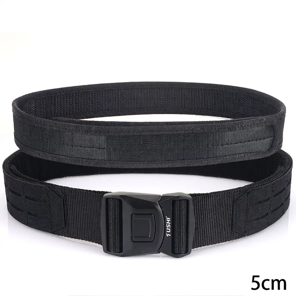 Heavy Duty Tactical Molle Belt With Quick Release Zinc Alloy Buckle Nylon Double Layer Inner Outer Belt For Outdoor Duty Men