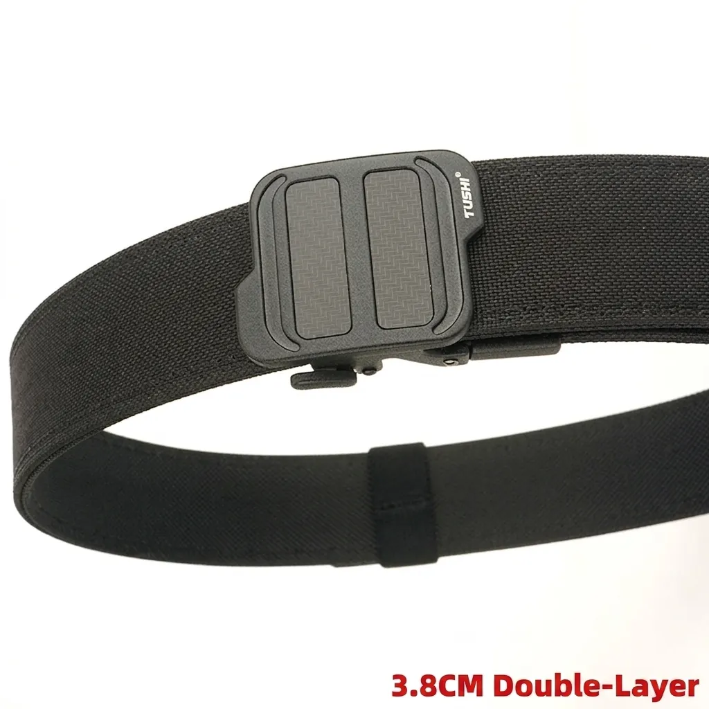 Men's Tactical Nylon Belt Double Layer Thickened Heavy Duty Outdoor Webbing Belt With Zinc Alloy Automatic Buckle
