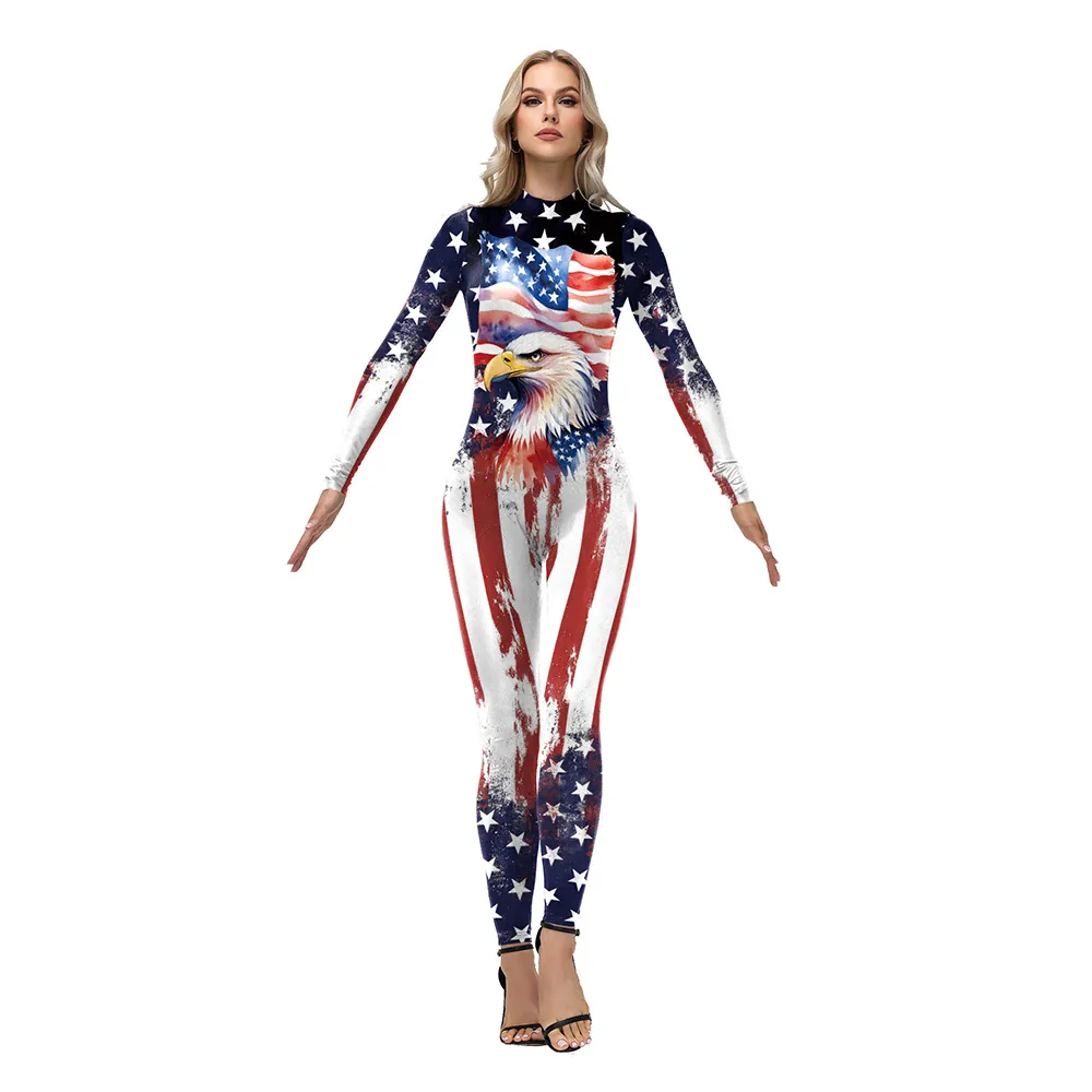 Amerikaanse Vlag Arend Print Festival Jumpsuit Onafhankelijkheidsdag Feest Cosplay Bodysuit Podiumoptreden Outfit