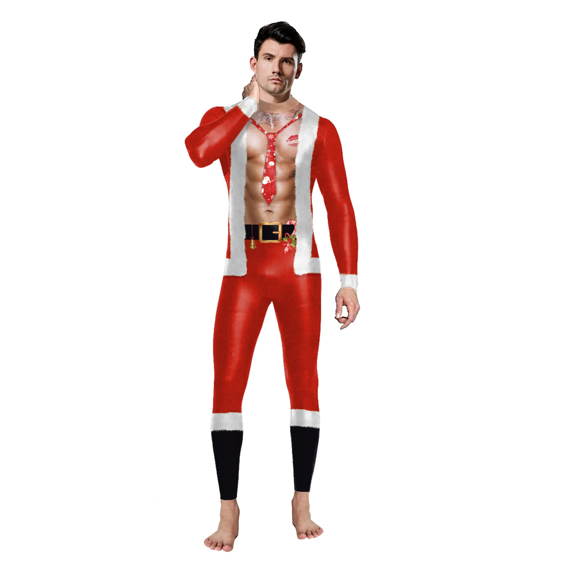 Noël Manches Longues Slim Jumpsuit Nouveauté Imprimé Bodysuit Fête Cosplay Scène Performance Tenue
