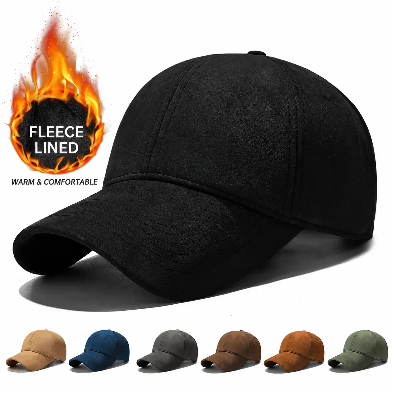 Winter Warm Fleece Lined Suede Baseball Cap For Women Men Plain Solid Color Outdoor Windproof Adjustable Hip Hop Hat