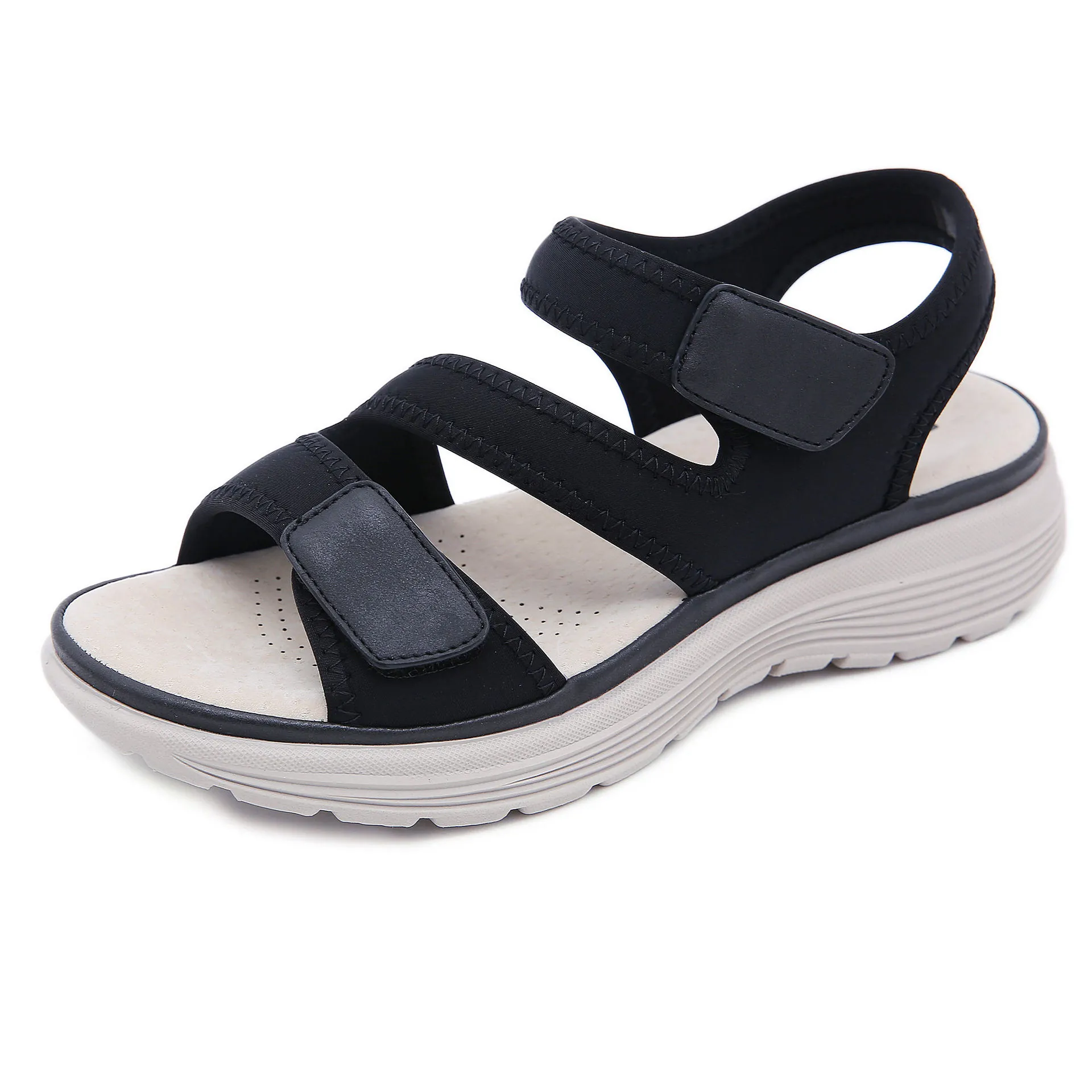 Women's Casual Wedge Sport Sandals Lightweight Platform Hook-and-loop Strap Summer Walking Shoes PU Upper Pigskin Insole