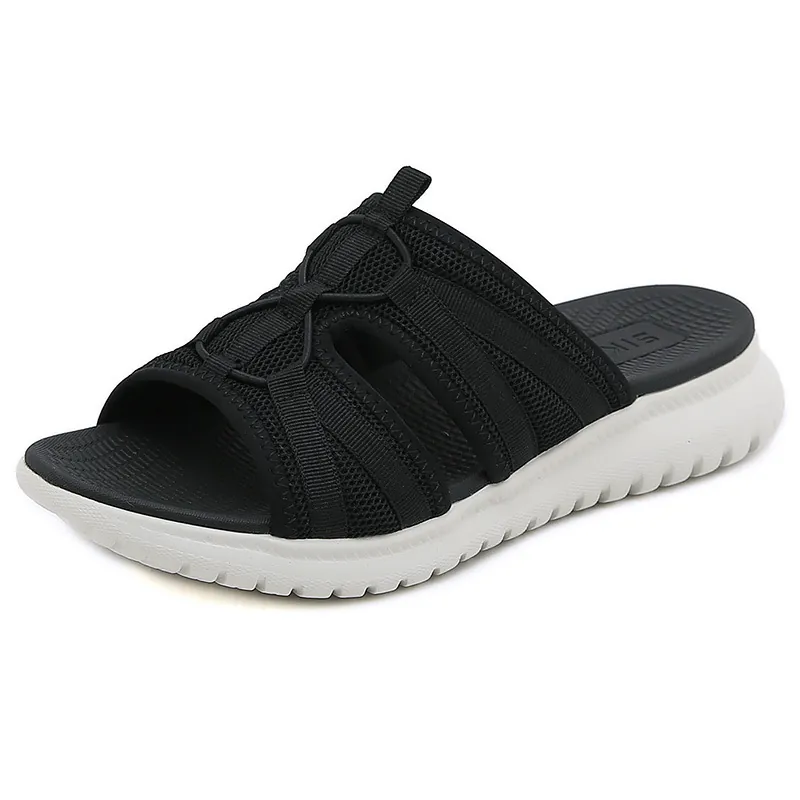 Women Casual Sporty Mesh Mule Sandals Breathable Cross Strap Wedge Thick Sole Open Toe Non-Slip Slides Outdoor Footwear