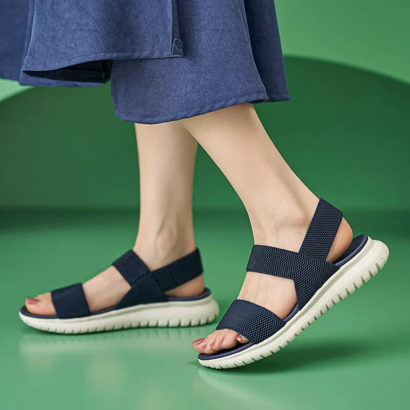 Damen Sportliche Keilsandaletten Leicht Atmungsaktiv Elastisches Band Plateau Sandalen Rutschfeste Lässige Bequeme Outdoor Schuhe