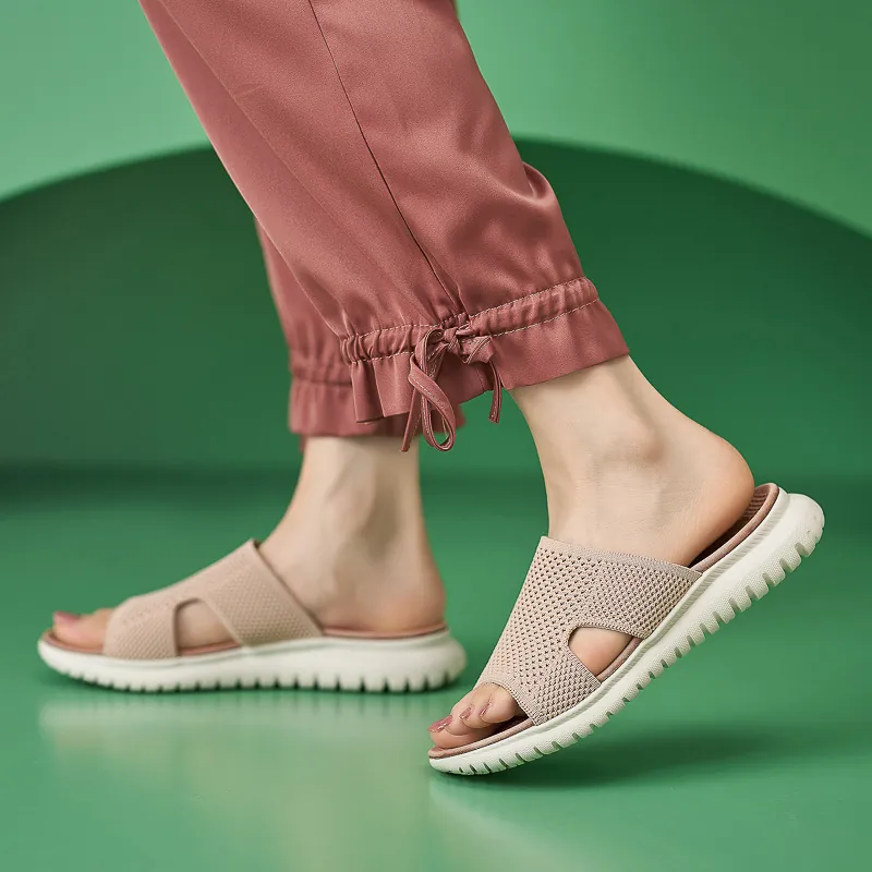 Damen Stricknetz Atmungsaktive Sandalen Dicke Sohle Plateau Pantoletten Casual Slip-on Outdoor Strandschuhe Für Den Sommer