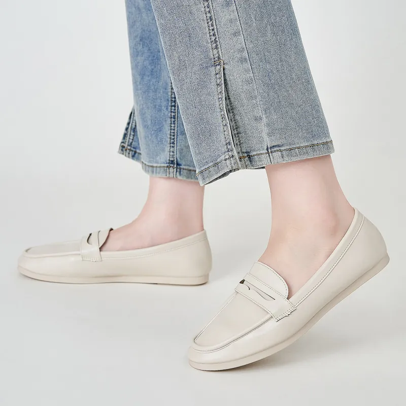 Women's Casual PU Leather Penny Loafers Minimalist Round Toe Comfortable Flat Shoes For Daily Work Commute Office Loafers