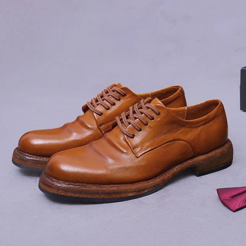 Handgefertigte Rahmengenähte Pferdeleder Derby Schuhe Für Herren Britischer Vintage Stil Business Formelle Business-Schuhe Runde Zehe Schnürung Professionelle Hochzeit Büro Schuhwerk