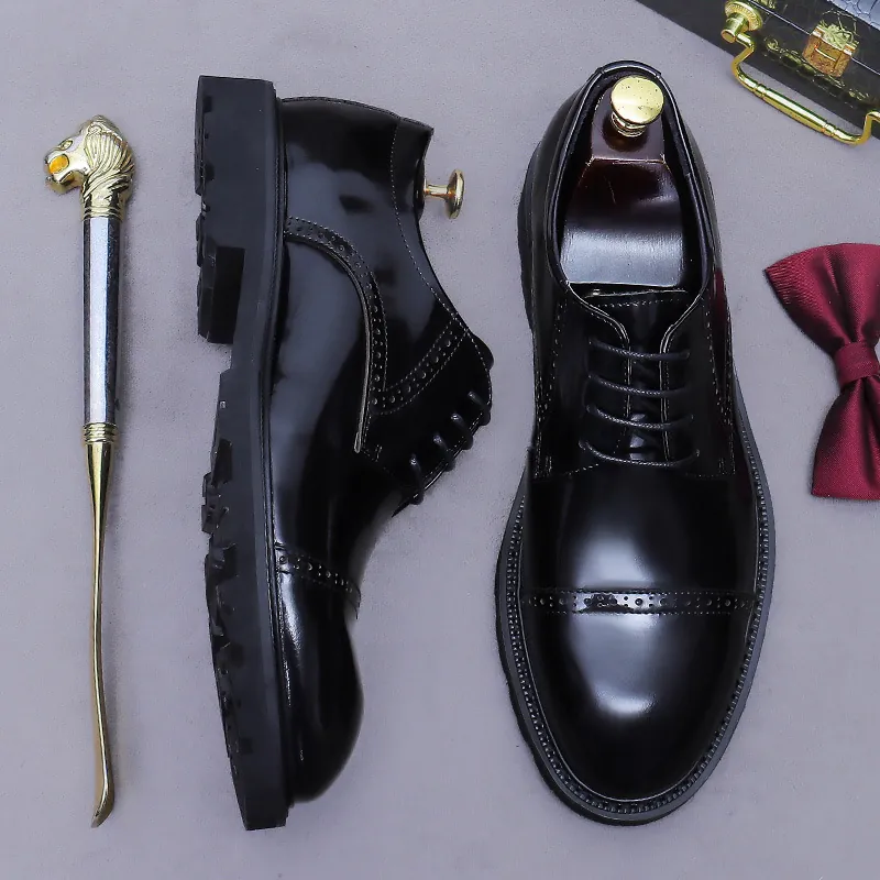 Men Genuine Leather Derby Shoes British Brogue Carved Business Formal Cowhide Lace Up Shoes Wedding Dress Oxfords