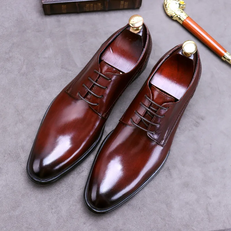 Herren Business Echtleder Derby Schuhe Britischer Stil Brogue Schnürschuhe Formelle Abendschuhe Für Hochzeit Bankett