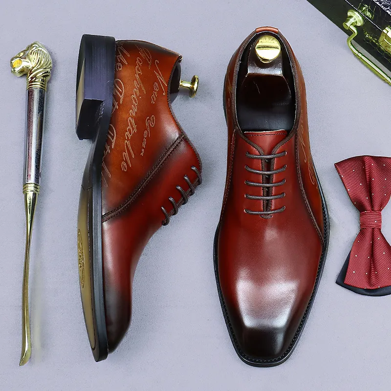 Zapatos Oxford de Cuero de Vaca Genuino para Hombre Negocios Formal Zapatos de Vestir Vintage Pátina Con Cordones Boda Fiesta Calzado Hombre