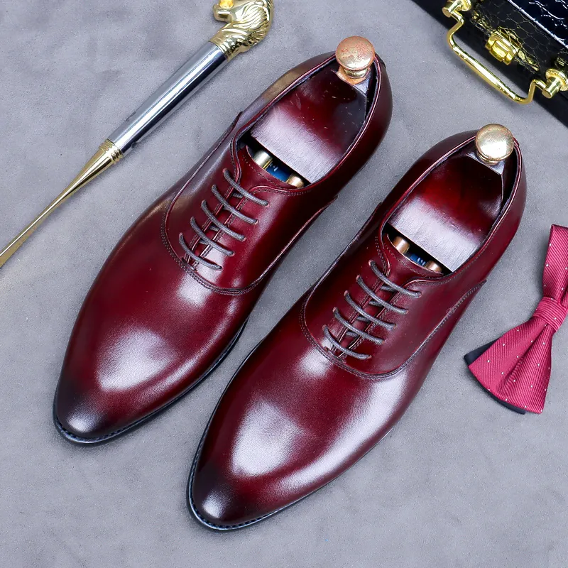 Herren Business Rindsleder Oxford Schuhe Formelle Anzugschuhe Für Hochzeit Büro Schnürschuhe Brüniert Klassisches Gentleman Schuhwerk