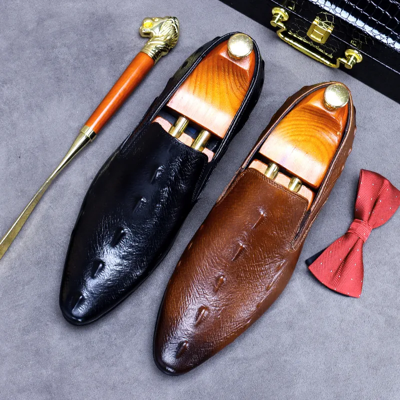 Herren Business Schuhe Echtleder Krokodilprägung Pointed Toe Slipper Loafers Formelle Hochzeits Büro Anzugschuhe