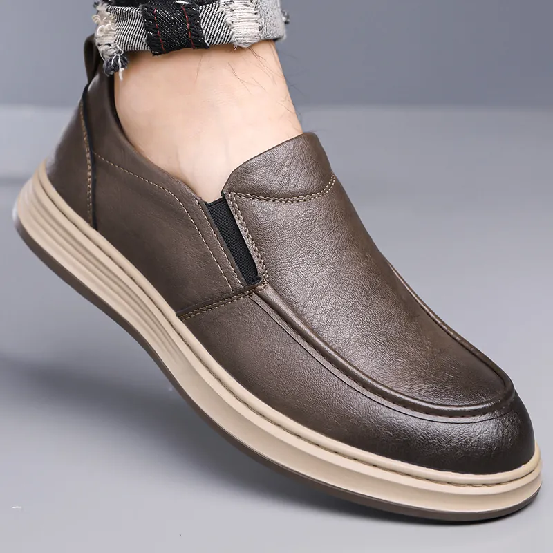 Men Genuine Cowhide Leather Casual Shoes Non-Slip Rubber Soft Sole Loafers Lace Up Derby Driving Shoes For Business Office Daily