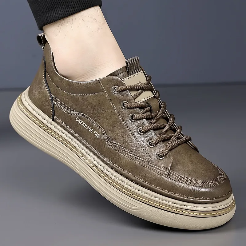 Men's Casual Board Shoes Microfiber Leather Fashion Sneakers Thick Sole Non-slip Daily Walking Shoes Versatile Footwear