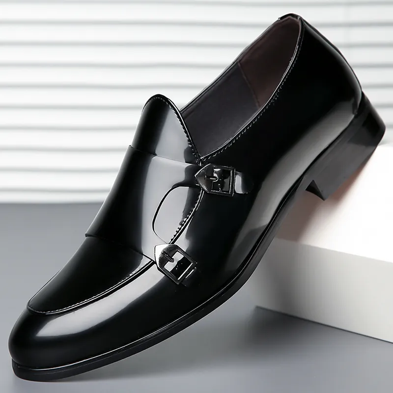 Herren Patent Rindsleder Doppel Monkstrap Schuhe Business Casual Britischer Stil Slip On Halbschuhe Für Hochzeit Formelle Kleidung