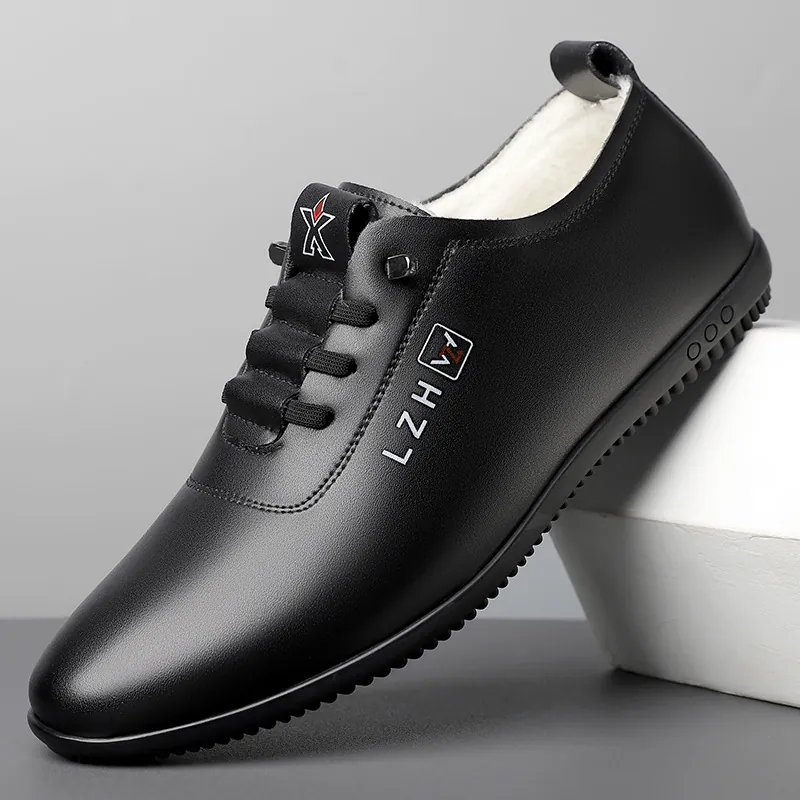 Herren Casual Mikrofaser Leder Schuhe Atmungsaktiv Weiche Sohle Autofahrer Loafers Plüschfutter Warme Winter Sneakers Herren