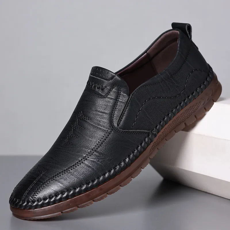 Zapatos Casuales de Cuero para Hombre Suela de Tendón de Res Loafers Business Sin Cordones Puntadas a Mano Transpirables Suaves Planos Para Hombre Diario