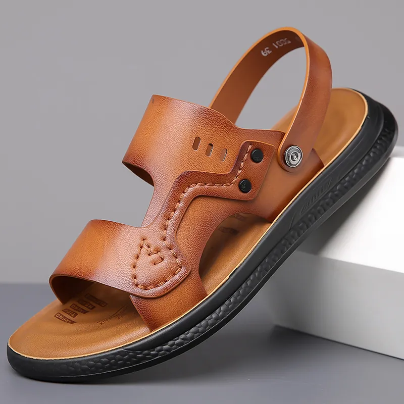 Sandali da Uomo in Vera Pelle Bovina Pantofole a Doppia Modalità Spiaggia All'aperto Casual Antiscivolo Suola Morbida Scarpe Estive