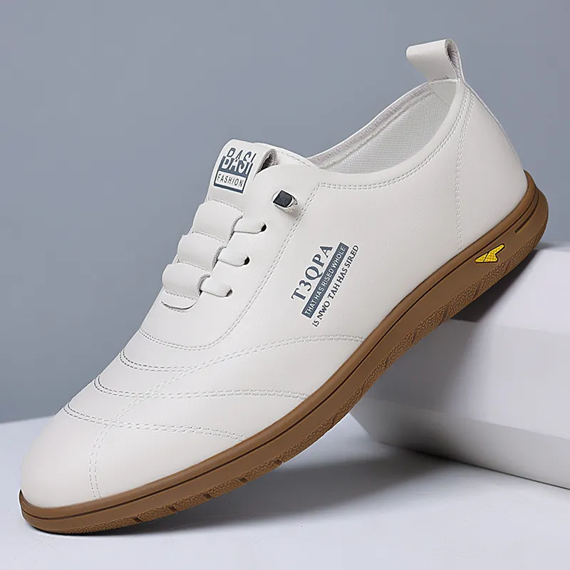 Men's Casual Microfiber Leather Shoes Breathable Soft Sole Slip On Fashion Driving Shoes For Men White Black Sneakers
