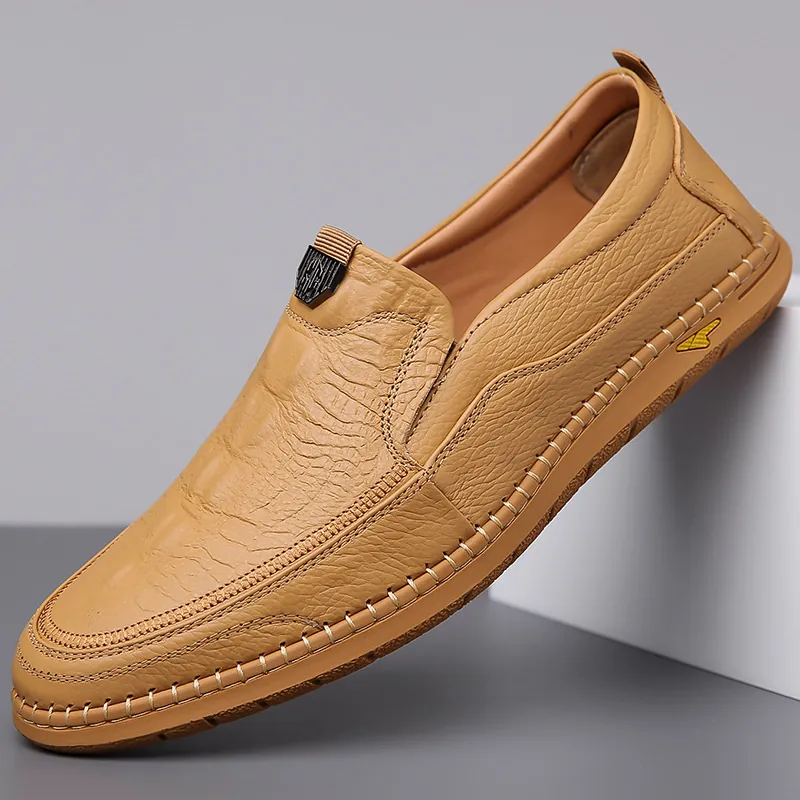 Mocassins en Cuir Véritable pour Hommes Motif Crocodile Ajourés Respirants Chaussures Décontractées Sans Lacets Semelle Souple Antidérapante Été