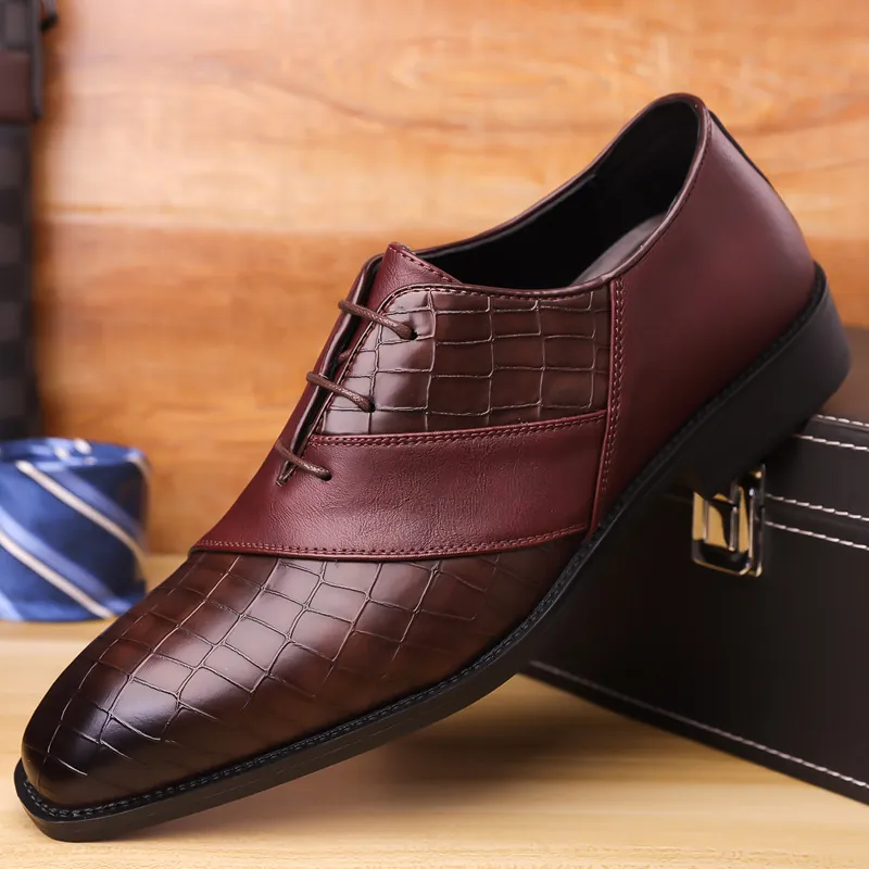 Men's Formal Business Leather Shoes British Style Crocodile Embossed Lace Up Microfiber Leather Low Top Dress Shoes