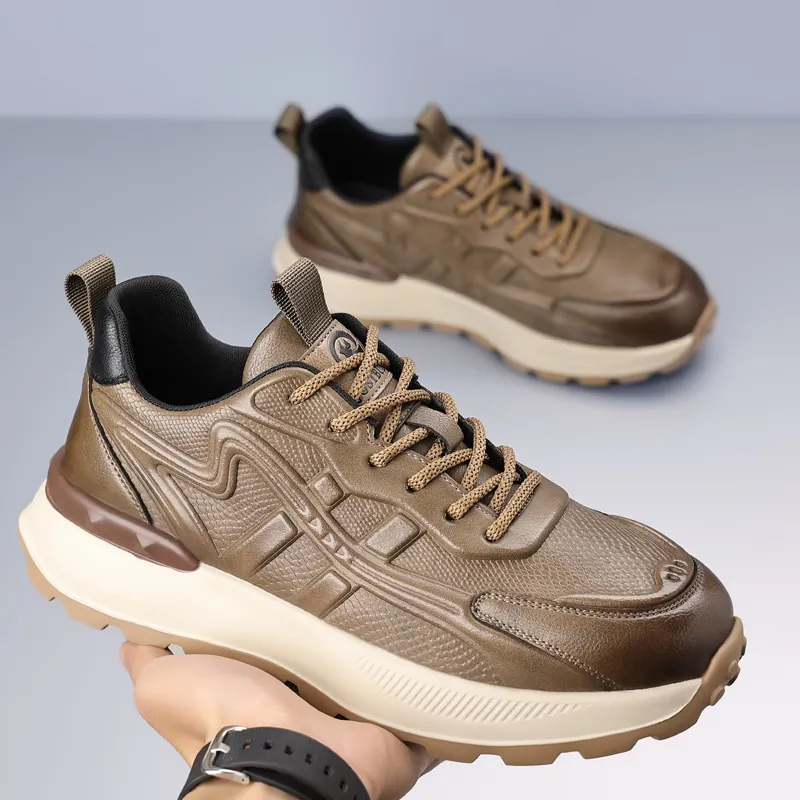 Men Casual Sporty Leather Shoes Thick Sole Platform Height Increasing Fashionable Lightweight Microfiber Sneakers For Daily Wear