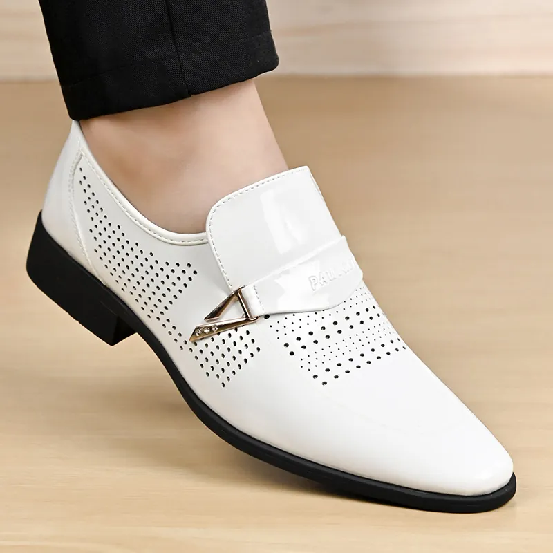 Herren Business Formelle Schuhe Lack Rindsleder Spitze Zehenpartie Atmungsaktiv Slipper Loafer Hochzeitsschuhe Schwarz Weiß