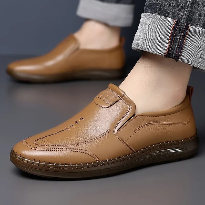Zapatos Casuales De Cuero Genuino Para Hombre Mocasines Slip-on Y Zapatos De Vestir Con Cordones Suela De Tendón De Buey